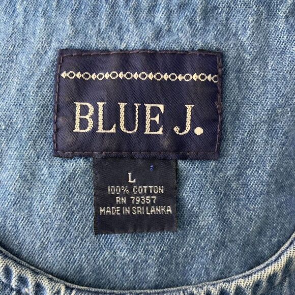 Vintage Denim Chambray Shift Dress L Fish Pockets Short Sleeves - Picture 7 of 7